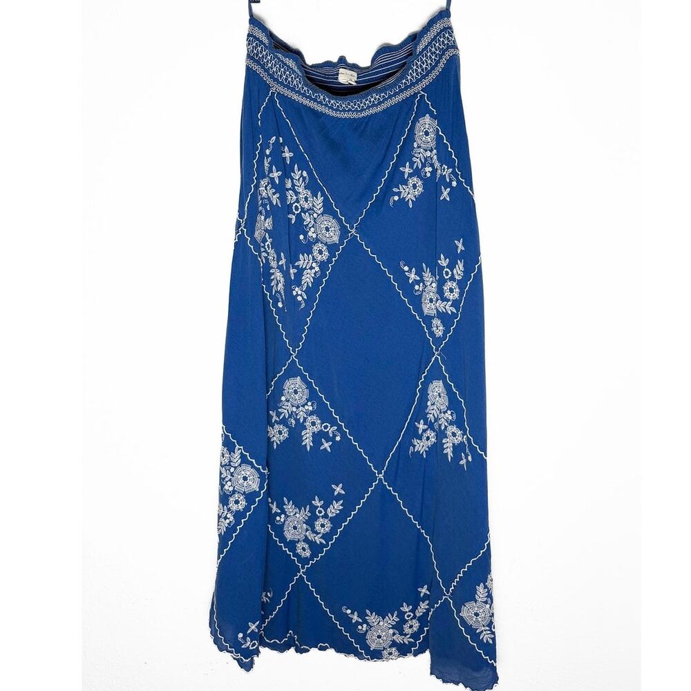 Anthropologie X Meadow Rue Women's Ping Blue Embroidered Maxi Skirt Boho Peasant - Picture 4 of 10